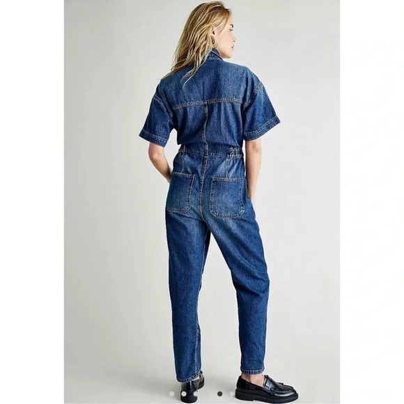 New Free People Marci Coveralls Denim Jumpsuit Blue Utility One Piece XS - Picture 12 of 13